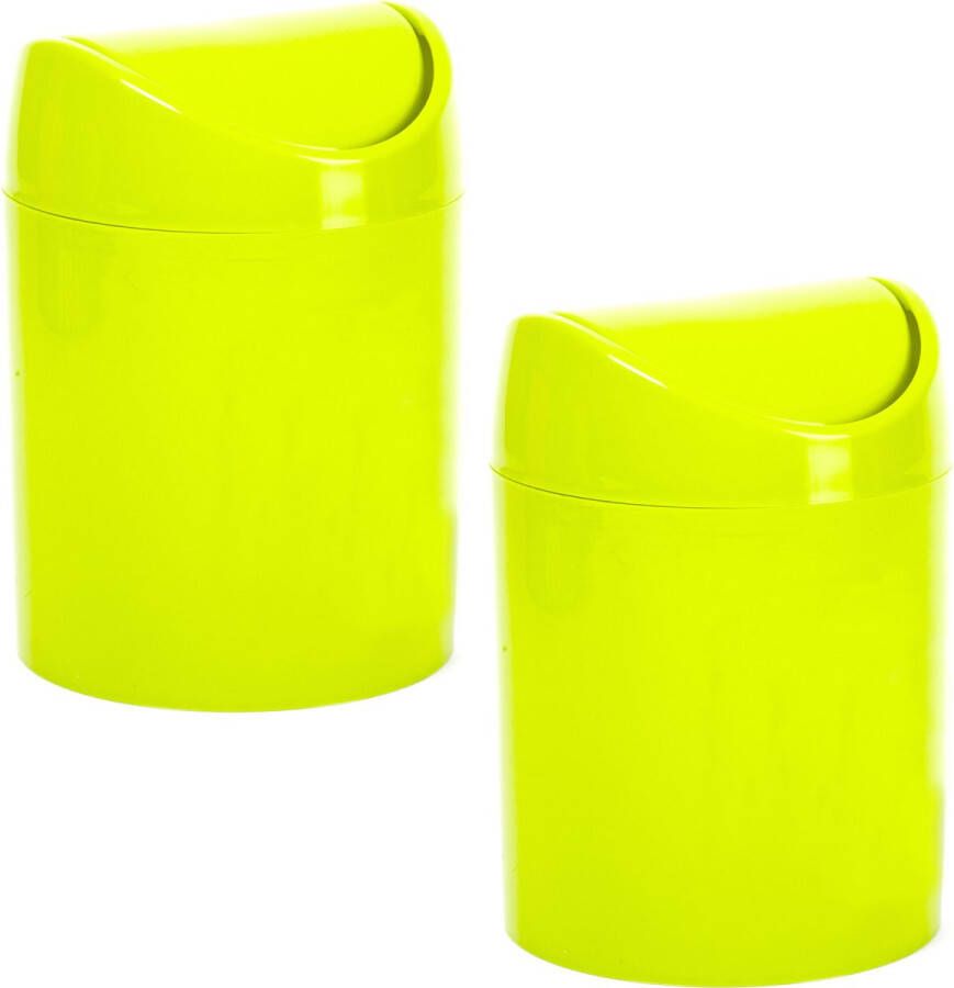 Forte Plastics Plasticforte mini prullenbakje 2x groen kunststof klepdeksel keuken aanrecht 12 x 17 cm Prullenbakken