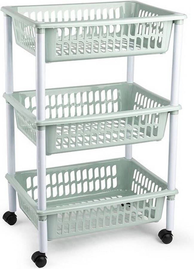 Forte Plastics Opberg organiser trolleys roltafels met 3 manden 62 cm in het mintgroen Etagewagentje karretje met opbergkratten