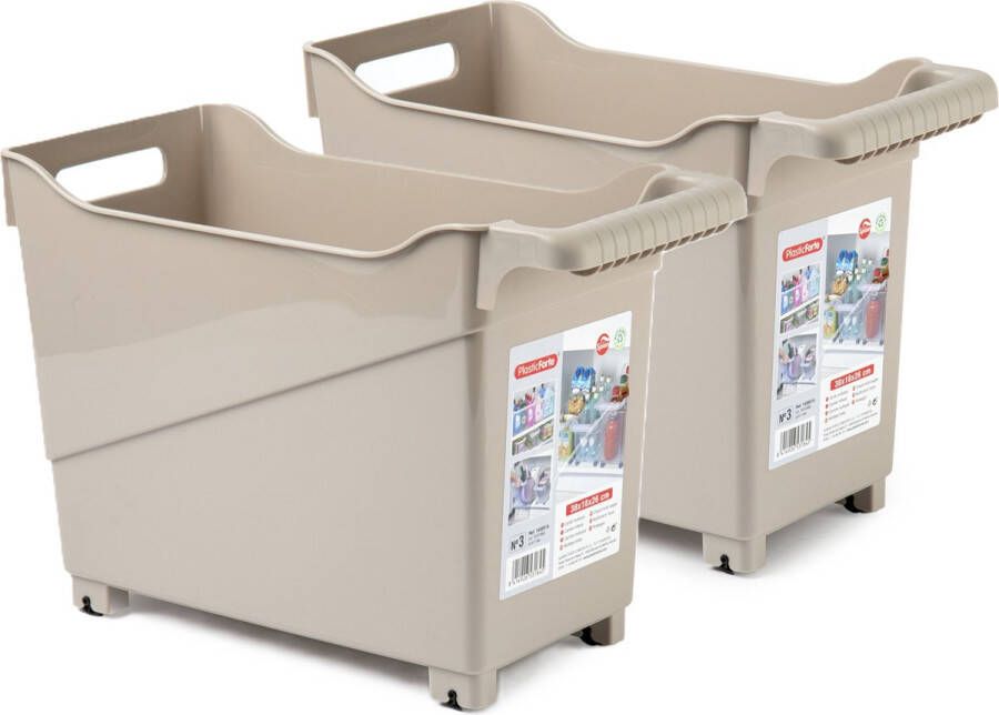 Forte Plastics Plasticforte opberg Trolley Container 2x beige L38 x B18 x H26 cm kunststof Opberg trolley