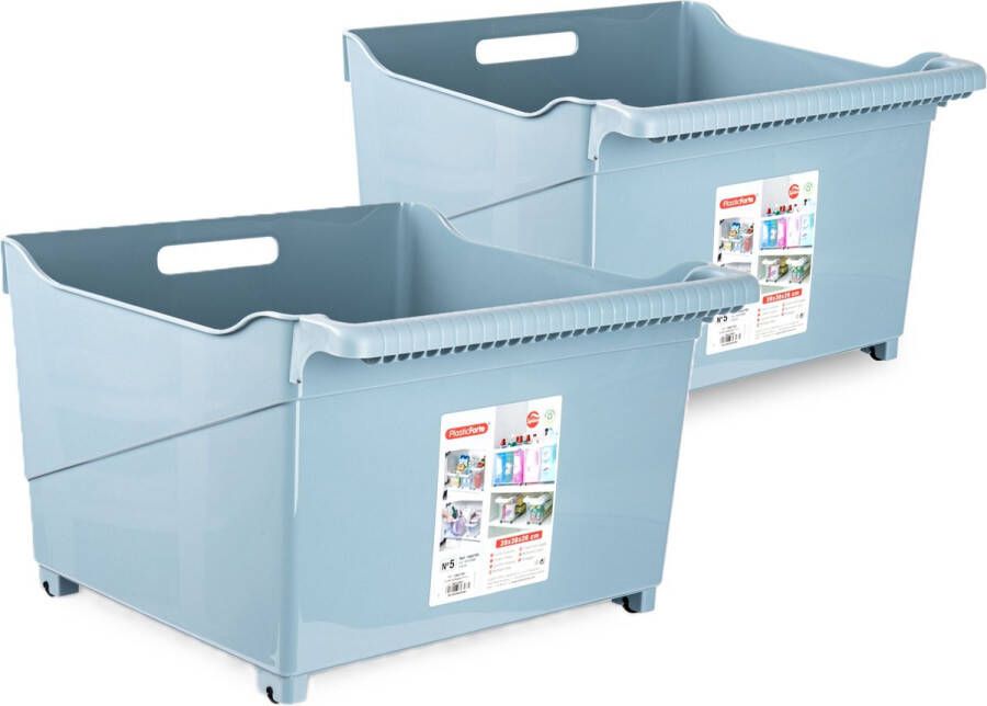 Forte Plastics Plasticforte opberg Trolley Container 2x ijsblauw L39 x B38 x H26 cm kunststof Opberg trolley