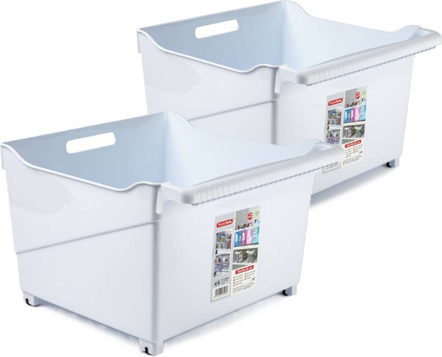 Forte Plastics Plasticforte opberg Trolley Container 2x ivoor wit L39 x B38 x H26 cm kunststof Opberg trolley