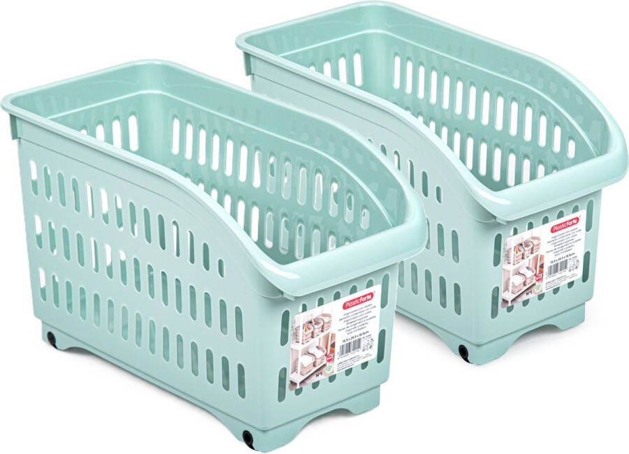 Forte Plastics Plasticforte opberg Trolley Container 2x mintgroen L30 x B15 x H18 cm kunststof Opberg trolley