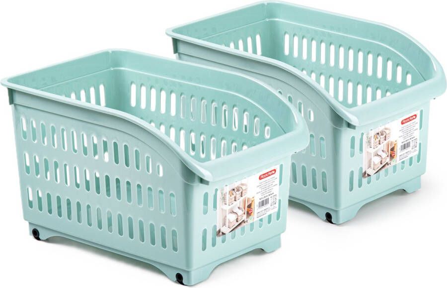 Forte Plastics Plasticforte opberg Trolley Container 2x mintgroen L30 x B18 x H19 cm kunststof Opberg trolley