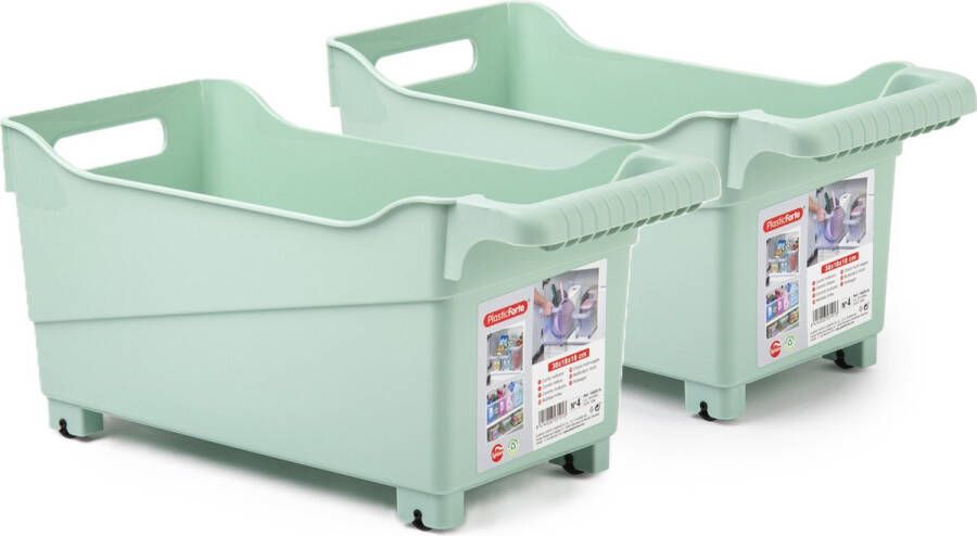 Forte Plastics Plasticforte opberg Trolley Container 2x mintgroen L38 x B18 x H18 cm kunststof Opberg trolley