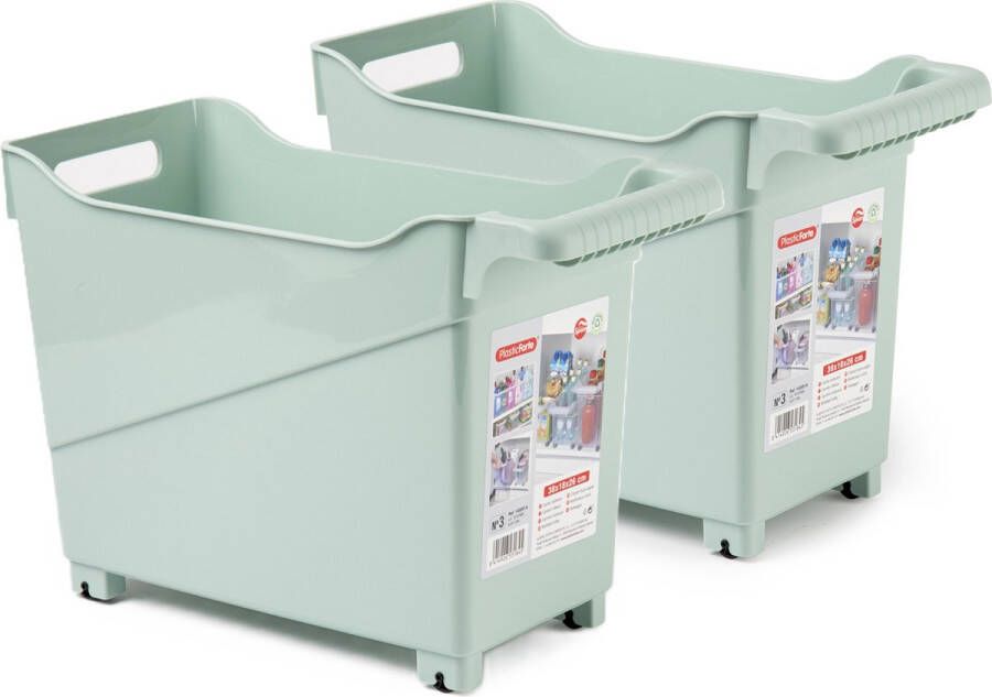 Forte Plastics Plasticforte opberg Trolley Container 2x mintgroen L38 x B18 x H26 cm kunststof Opberg trolley