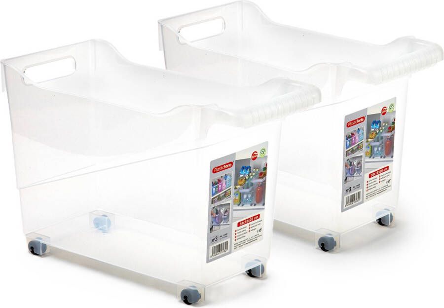 Forte Plastics Plasticforte opberg Trolley Container 2x transparant L38 x B18 x H26 cm kunststof Opberg trolley