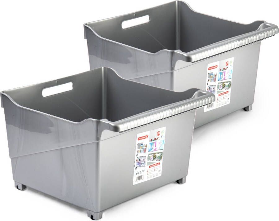 Forte Plastics Plasticforte opberg Trolley Container 2x zilver L39 x B38 x H26 cm kunststof Opberg trolley