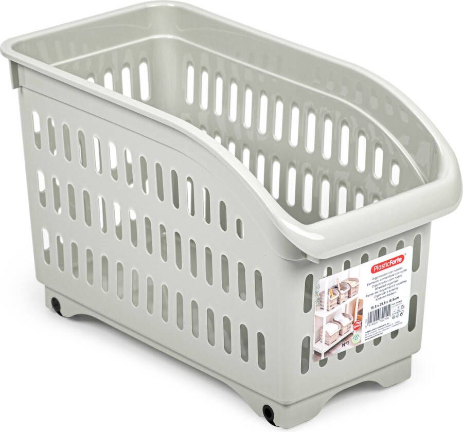 Forte Plastics Plasticforte opberg Trolley Container beige op wieltjes L30 x B15 x H18 cm kunststof Opberg trolley