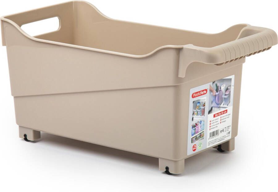 Forte Plastics Plasticforte opberg Trolley Container beige op wieltjes L38 x B18 x H18 cm kunststof Opberg trolley