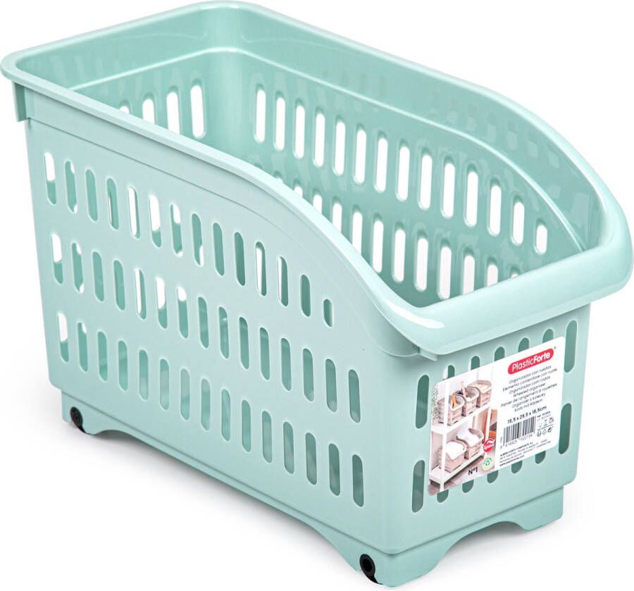 Forte Plastics Plasticforte opberg Trolley Container mintgroen op wieltjes L30 x B15 x H18 cm kunststof Opberg trolley