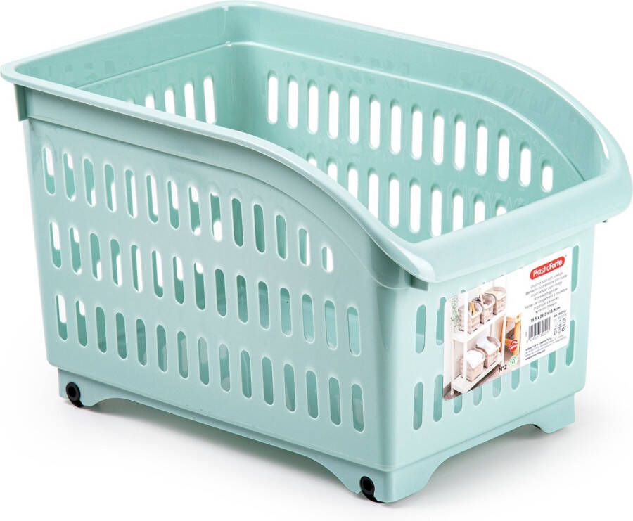 Forte Plastics Plasticforte opberg Trolley Container mintgroen op wieltjes L30 x B18 x H19 cm kunststof Opberg trolley