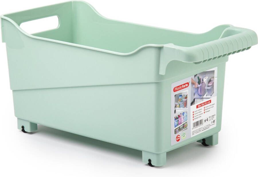 Forte Plastics Plasticforte opberg Trolley Container mintgroen op wieltjes L38 x B18 x H18 cm kunststof Opberg trolley