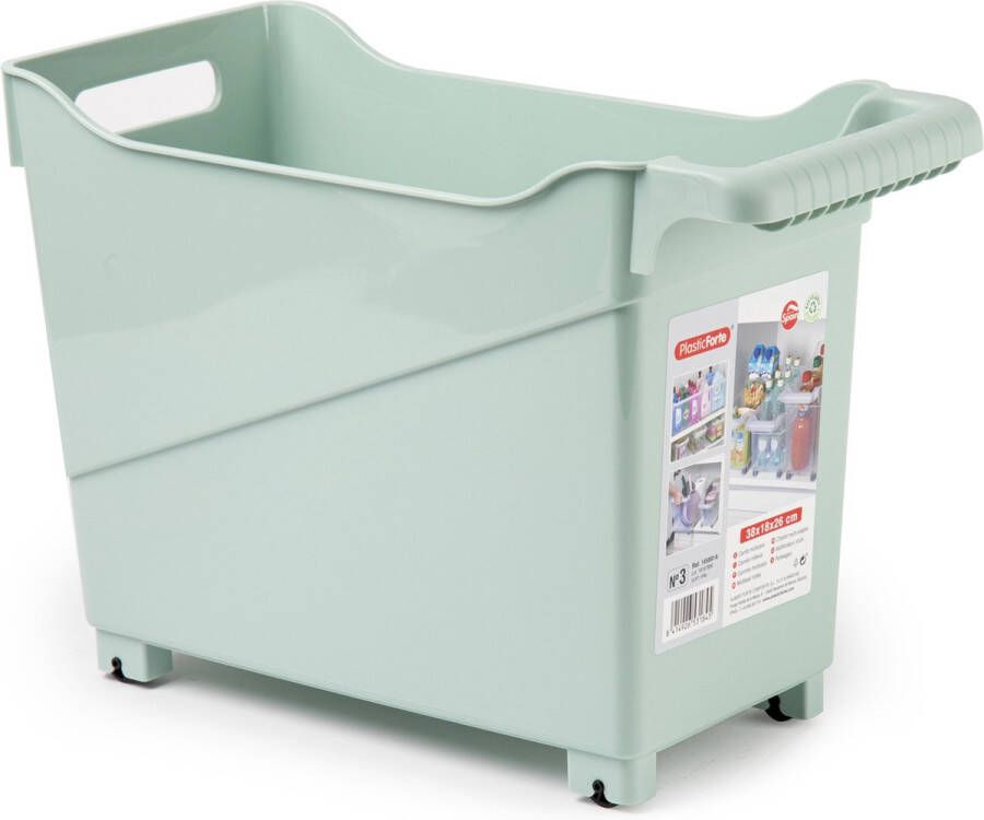 Forte Plastics Plasticforte opberg Trolley Container mintgroen op wieltjes L38 x B18 x H26 cm kunststof Opberg trolley