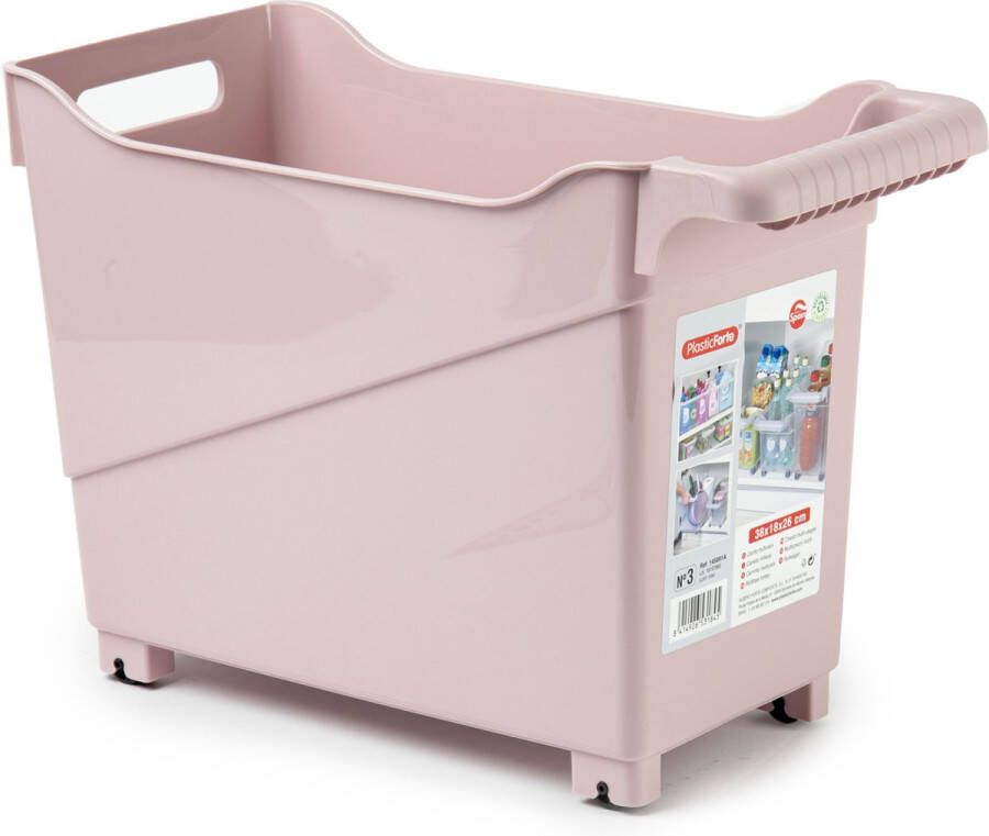 Forte Plastics Plasticforte opberg Trolley Container roze op wieltjes L38 x B18 x H26 cm kunststof Opberg trolley