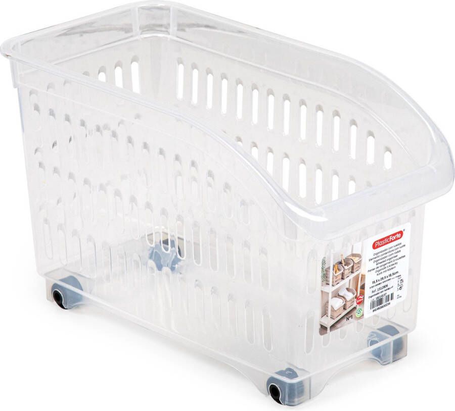 Forte Plastics Plasticforte opberg Trolley Container transparant op wieltjes L30 x B15 x H18 cm kunststof Opberg trolley