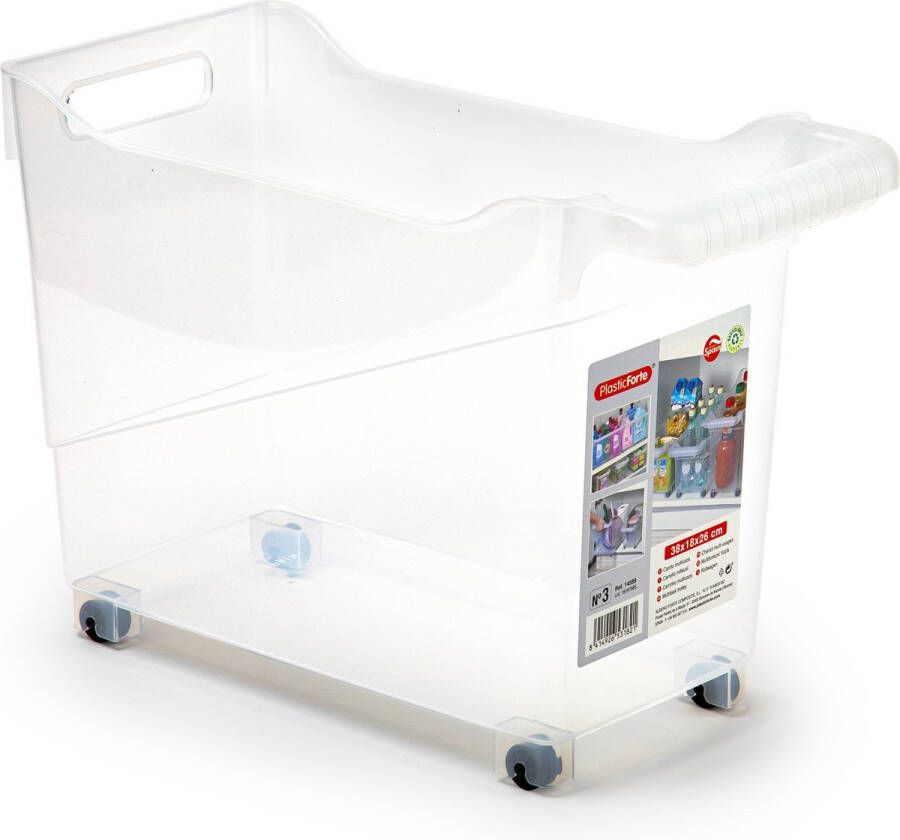 Forte Plastics Plasticforte opberg Trolley Container transparant op wieltjes L38 x B18 x H26 cm kunststof Opberg trolley