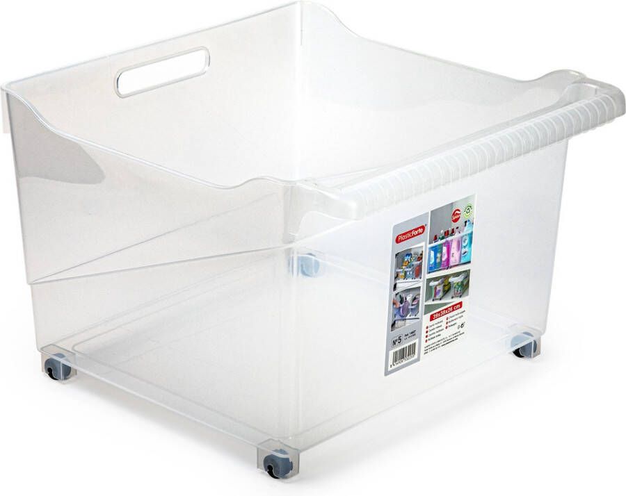 Forte Plastics Plasticforte opberg Trolley Container transparant op wieltjes L39 x B38 x H26 cm kunststof Opberg trolley