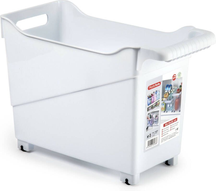 Forte Plastics Plasticforte opberg Trolley Container wit op wieltjes L38 x B18 x H26 cm kunststof Opberg trolley