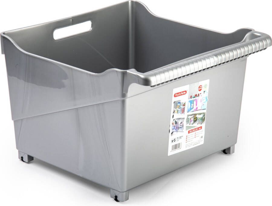 Forte Plastics Plasticforte opberg Trolley Container zilver op wieltjes L39 x B38 x H26 cm kunststof Opberg trolley