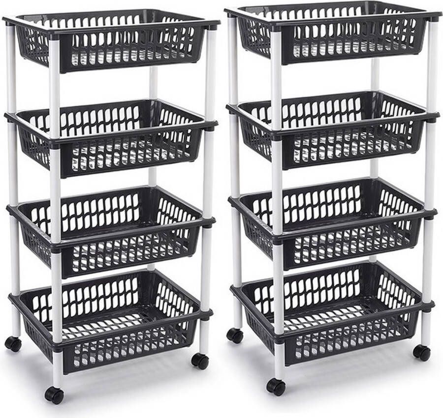 Forte Plastics 2x stuks antraciet grijze opberg trolley roltafel met 4 manden 85 cm Opberg trolley