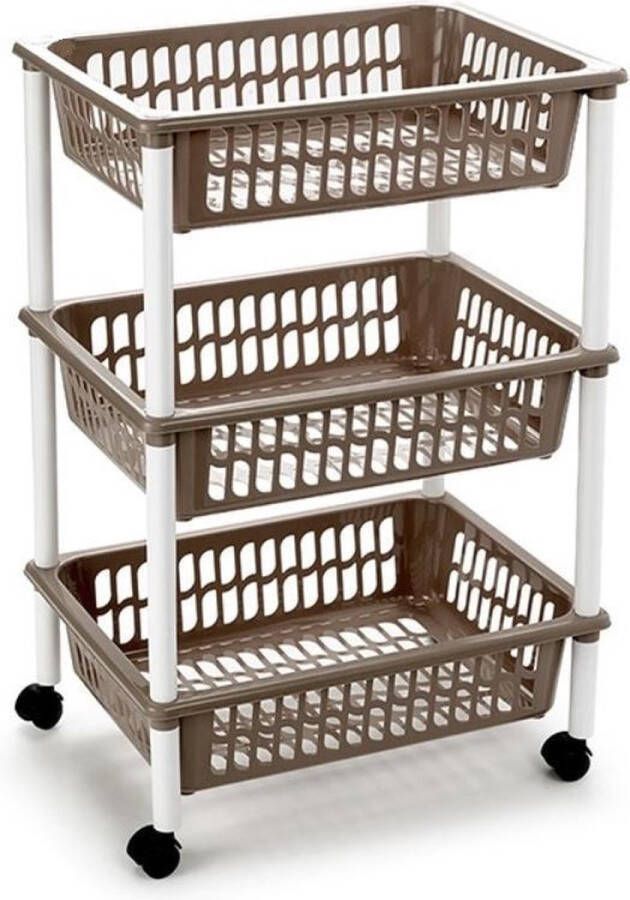 PLASTICFORTE Opberg trolley roltafel organizer met 3 manden 40 x 30 x 61 5 cm wit taupe Etagewagentje karretje met opbergkratten