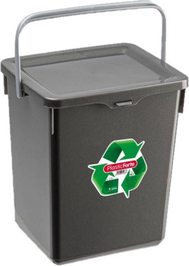 Forte Plastics Opslagbox emmer kunststof met deksel antraciet 5 liter 20 x 17 x 23 cm Opbergbox