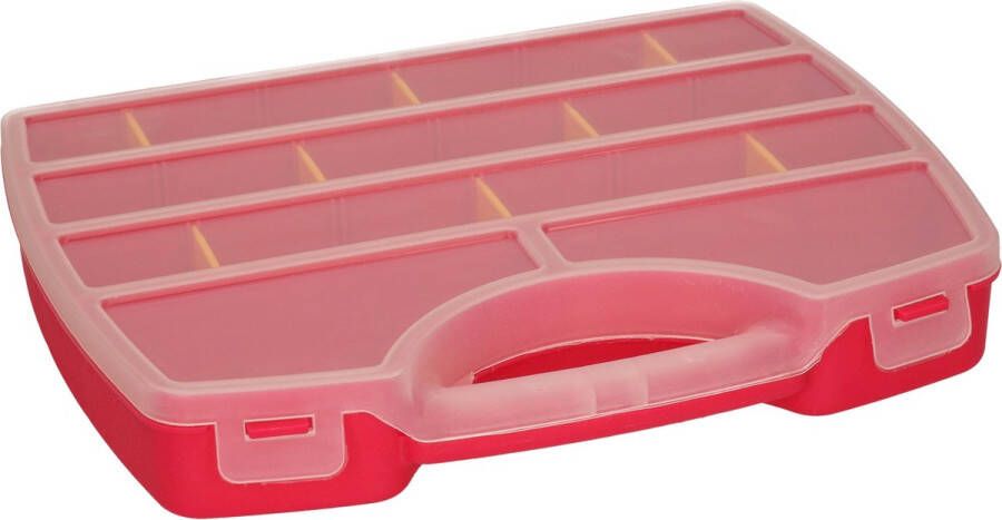 Forte Plastics Plasticforte opbergkoffertje opbergdoos sorteerbox 13-vaks kunststof fuchsia roze 25 x 21 x 4 cm Opbergbox