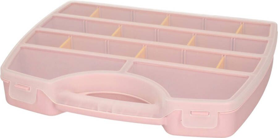 Forte Plastics Plasticforte opbergkoffertje opbergdoos sorteerbox 13-vaks kunststof lichtroze 25 x 21 x 4 cm Opbergbox