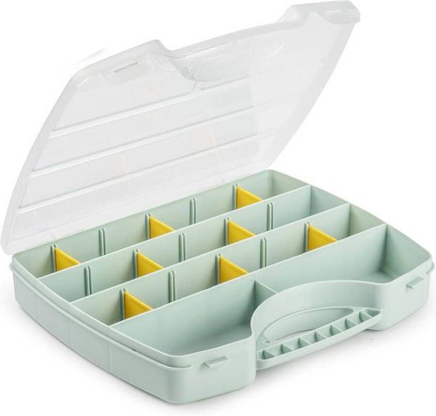 Forte Plastics Plasticforte Opbergkoffertje opbergdoos sorteerbox 13-vaks kunststof mintgroen 25 x 21 x 4 cm Opbergbox