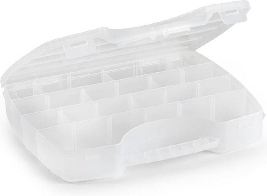 Forte Plastics Plasticforte Opbergkoffertje opbergdoos sorteerbox 13-vaks kunststof transparant 25 x 21 x 4 cm Opbergbox