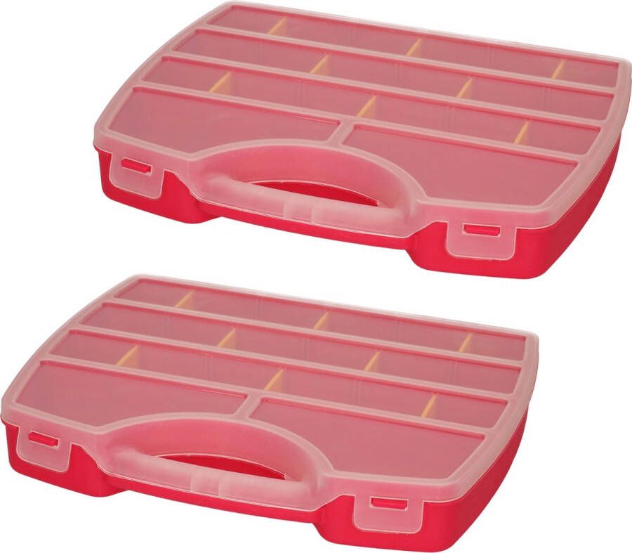 PLASTICFORTE Opbergkoffertje opbergdoos sorteerbox 2x 13-vaks kunststof roze 25 x 21 x 4 cm