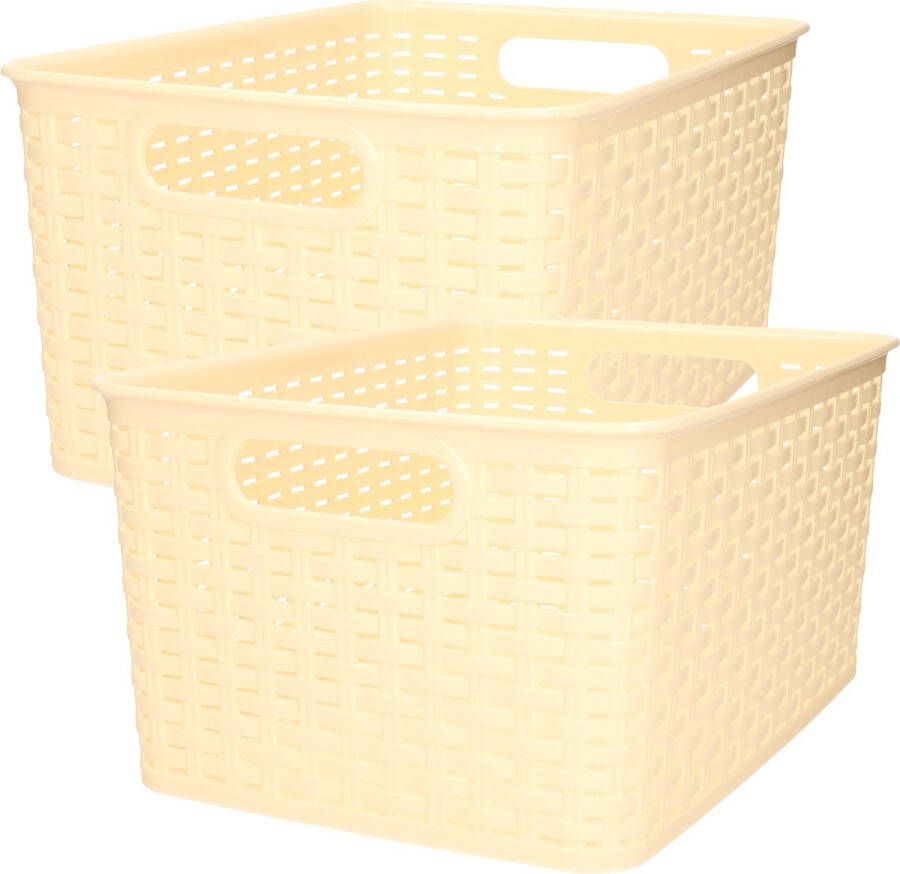 Forte Plastics Plasticforte Opbergmand 2x Kastmand rotan kunststof beige geel 18 Liter 29 x 39 x 20 cm Opbergmanden