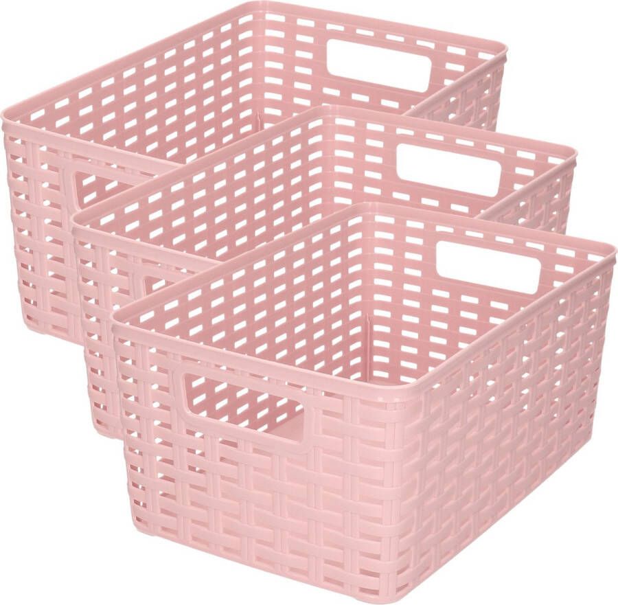 Forte Plastics Plasticforte Opbergmand 3x Kastmand rotan kunststof oud roze 6 Liter 19 x 29 x 13 cm Opbergmanden