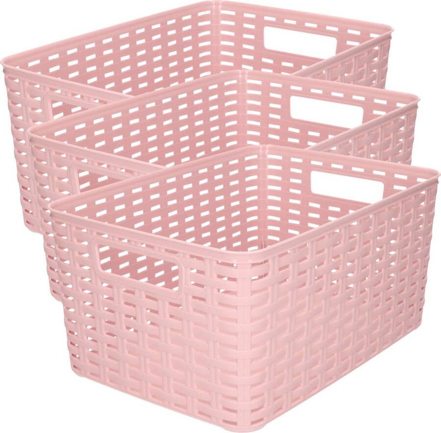 Forte Plastics Plasticforte Opbergmand 3x Kastmand rotan kunststof oudroze 10 Liter 22 x 33 x 16 cm Opbergmanden