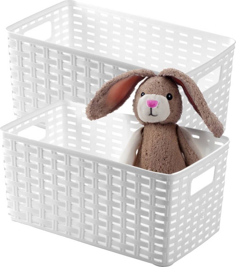 PLASTICFORTE Opbergmand 4x Kastmand rotan kunststof ivoor wit 5 Liter 15 x 28 x 13 cm