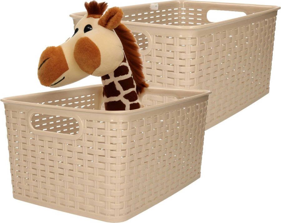 PLASTICFORTE Opbergmand 4x Kastmand rotan kunststof lichtbruin 18 Liter 29 x 39 x 20 cm