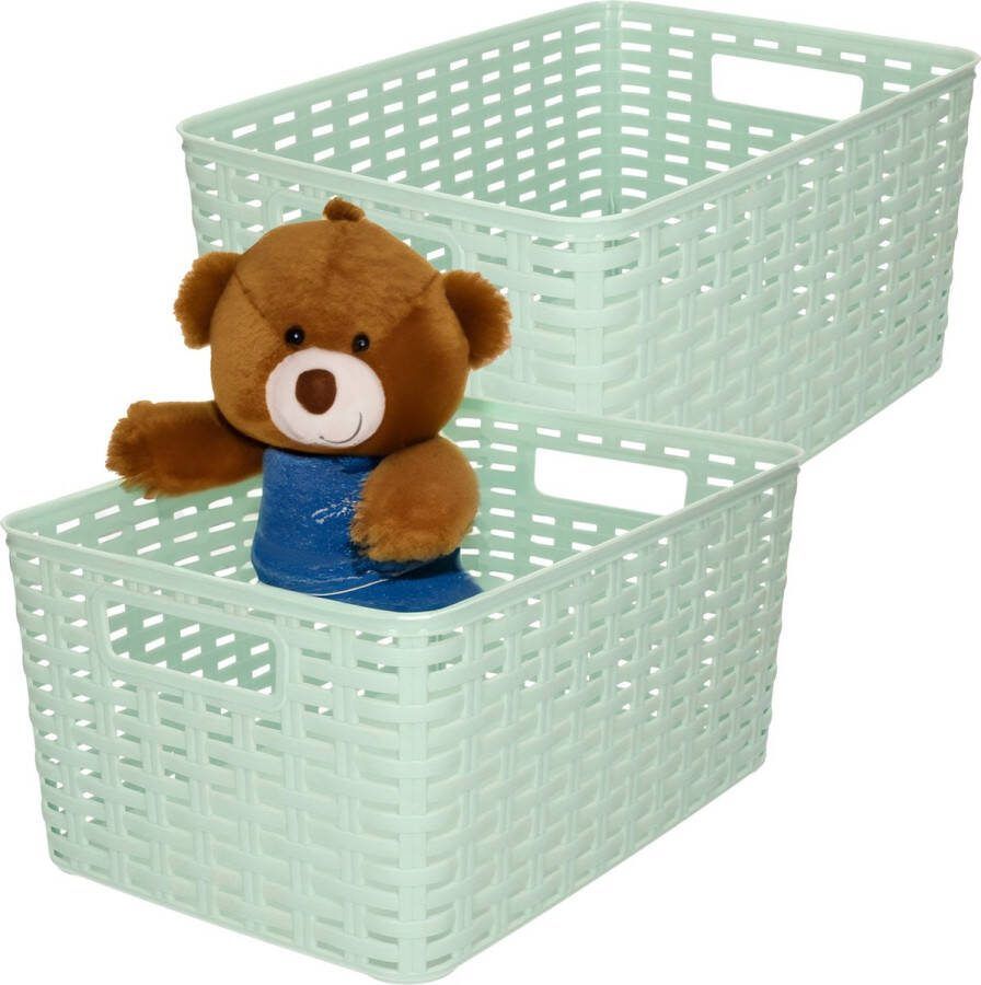 PLASTICFORTE Opbergmand 4x Kastmand rotan kunststof mintgroen 10 Liter 22 x 33 x 16 cm