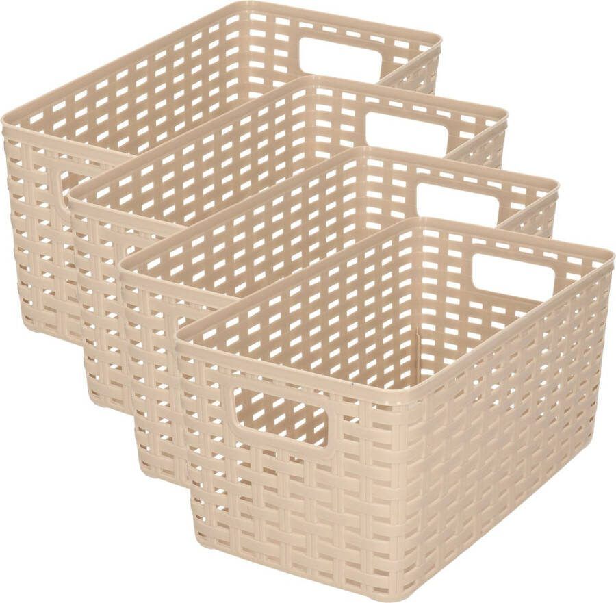 PLASTICFORTE Opbergmand 4x Kastmand rotan kunststof taupe 5 Liter 15 x 28 x 13 cm