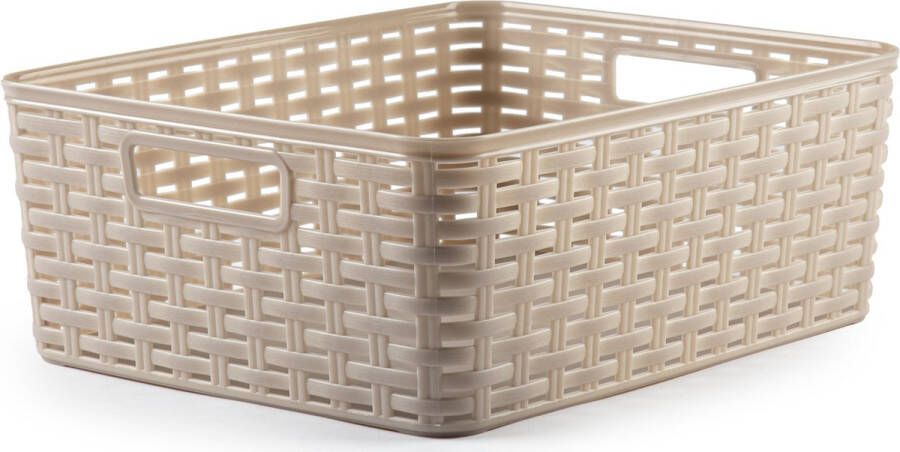 Forte Plastics Plasticforte Opbergmand Kastmand rotan kunststof beige 12 Liter 30 x 37 x 13 cm Opbergmanden