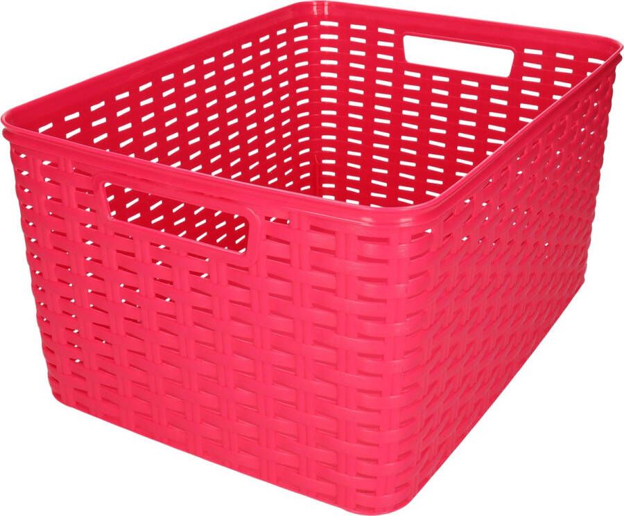 Forte Plastics Plasticforte Opbergmand Kastmand rotan kunststof fuchsia roze 18 Liter 29 x 39 x 20 cm Opbergmanden