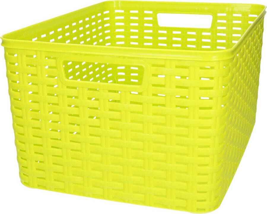 Forte Plastics Plasticforte Opbergmand Kastmand rotan kunststof limegroen 18 Liter 29 x 39 x 20 cm Opbergmanden