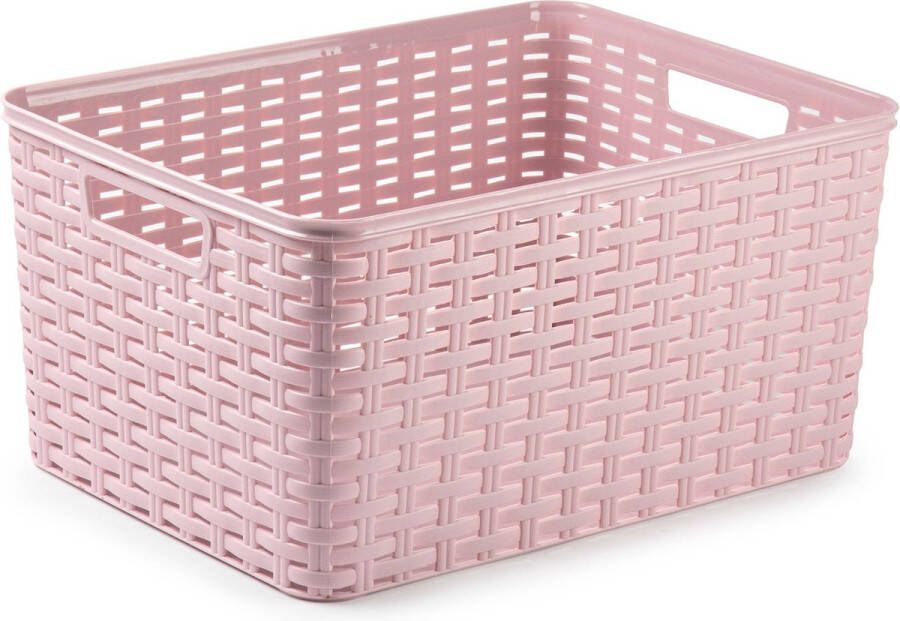 Forte Plastics Plasticforte Opbergmand Kastmand rotan kunststof oud roze 18 Liter 29 x 39 x 20 cm Opbergmanden