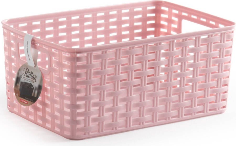 Forte Plastics Plasticforte Opbergmand Kastmand rotan kunststof roze 10 Liter 22 x 33 x 16 cm Opbergmanden