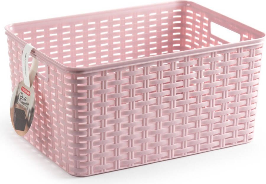 Forte Plastics Plasticforte Opbergmand Kastmand rotan kunststof roze 18 Liter 29 x 39 x 20 cm Opbergmanden