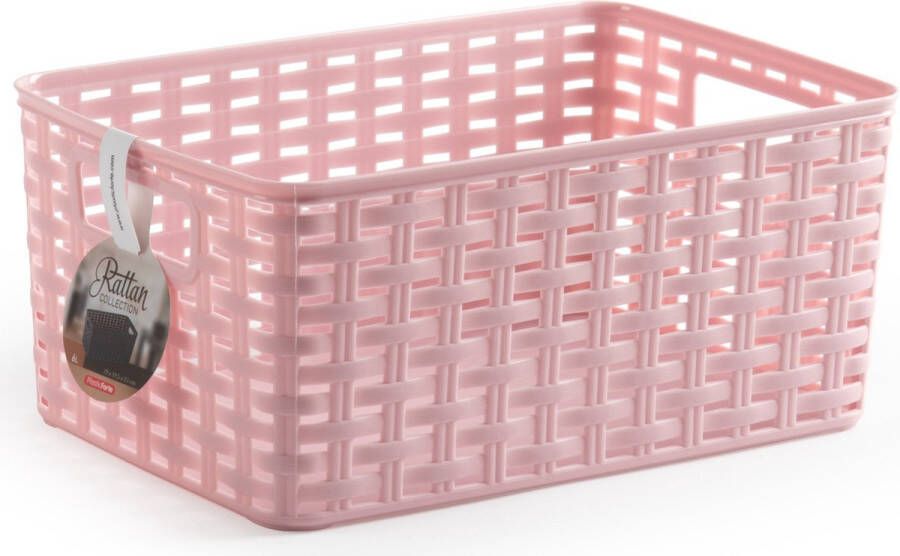 Forte Plastics Plasticforte Opbergmand Kastmand rotan kunststof roze 6 Liter 19 x 29 x 13 cm Opbergmanden