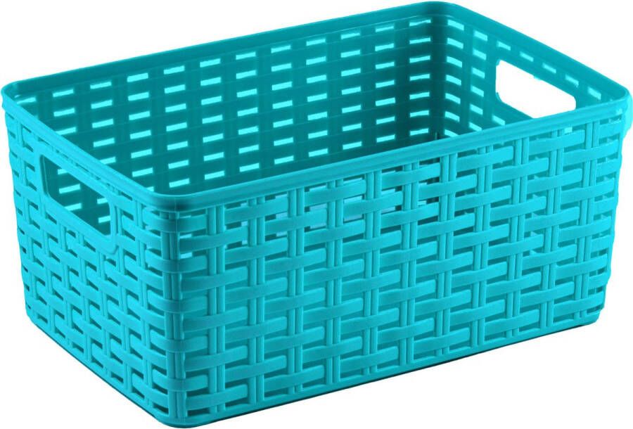 Forte Plastics Plasticforte Opbergmand Kastmand rotan kunststof turquoise blauw 10 Liter 22 x 33 x 16 cm Opbergmanden