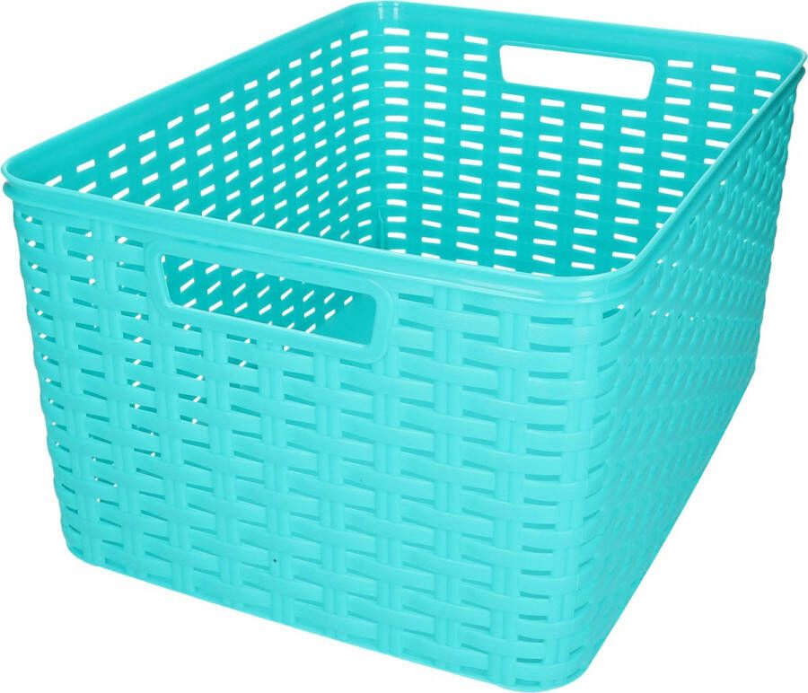 Forte Plastics Plasticforte Opbergmand Kastmand rotan kunststof turquoise blauw 18 Liter 29 x 39 x 20 cm Opbergmanden