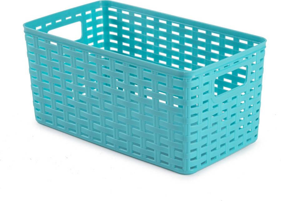 Forte Plastics Plasticforte Opbergmand Kastmand rotan kunststof turquoise blauw 5 Liter 15 x 28 x 13 cm Opbergmanden