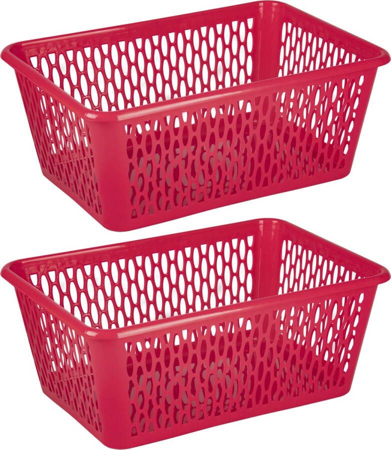 Forte Plastics Plasticforte opbergmand kastmandje 2x 13 liter fuchsia roze kunststof 26 x 37 x 14 cm Opbergbox