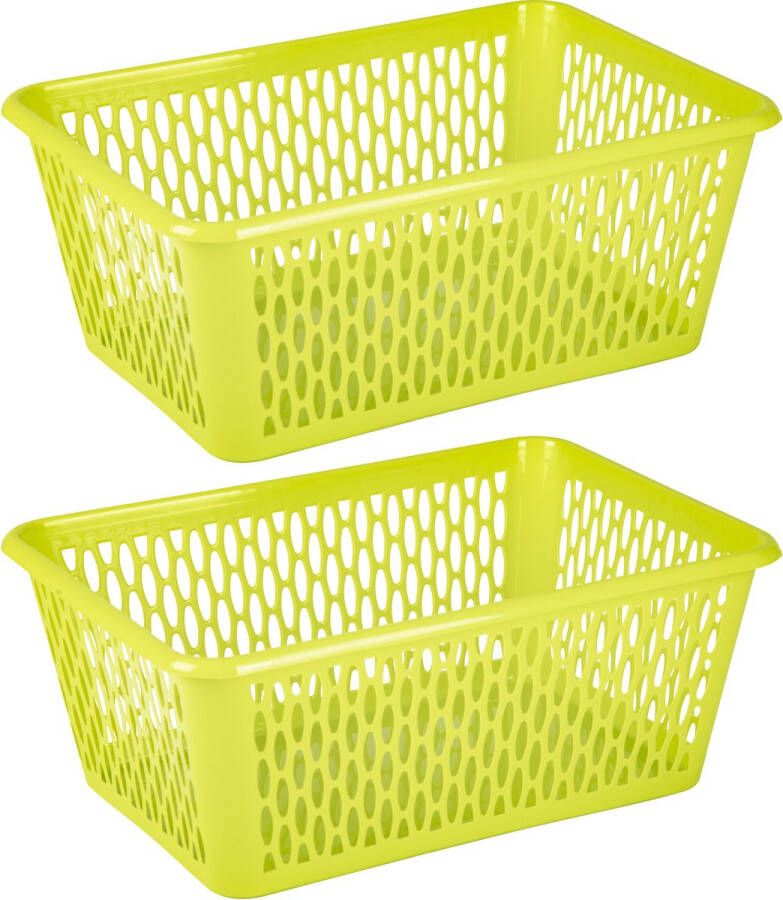 Forte Plastics Plasticforte opbergmand kastmandje 2x 13 liter groen kunststof 26 x 37 x 14 cm Opbergbox